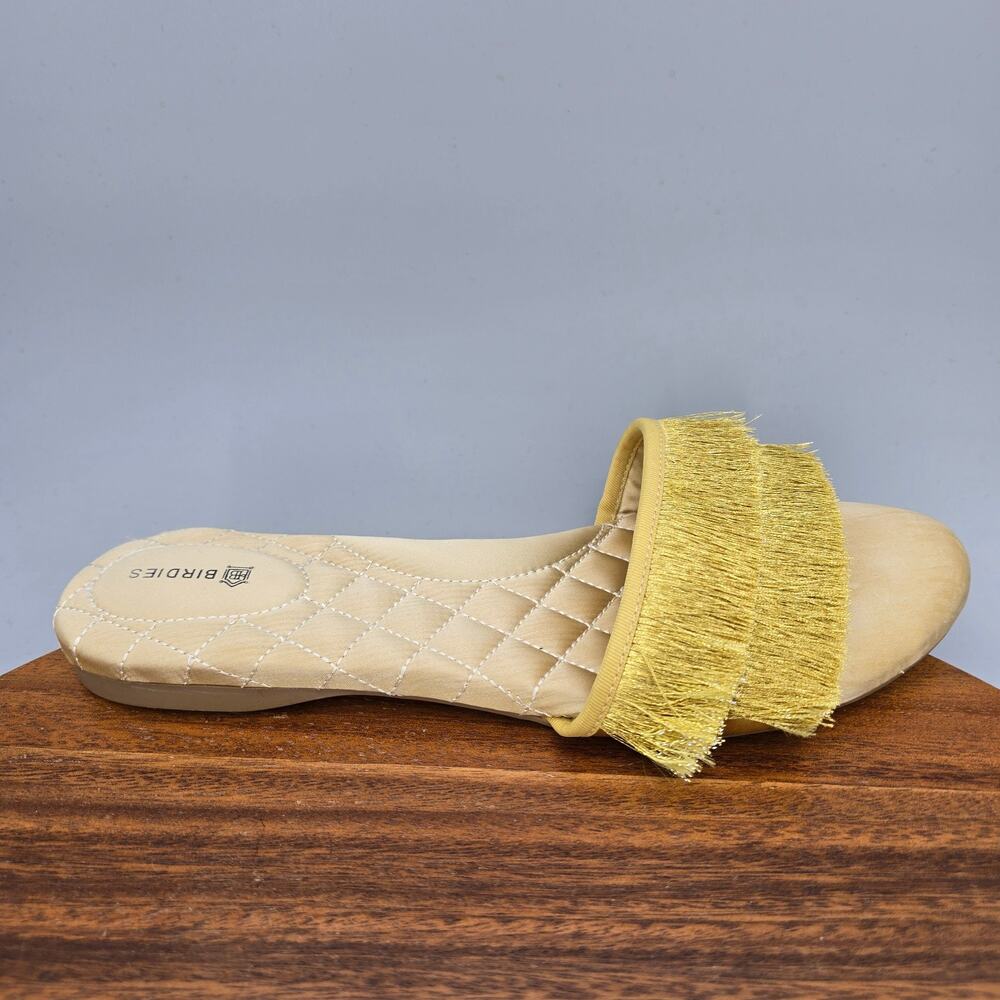Birdies The Sparrow Sandals Womens 9 Gold Fringe Open Toe Comfort Flat Slides